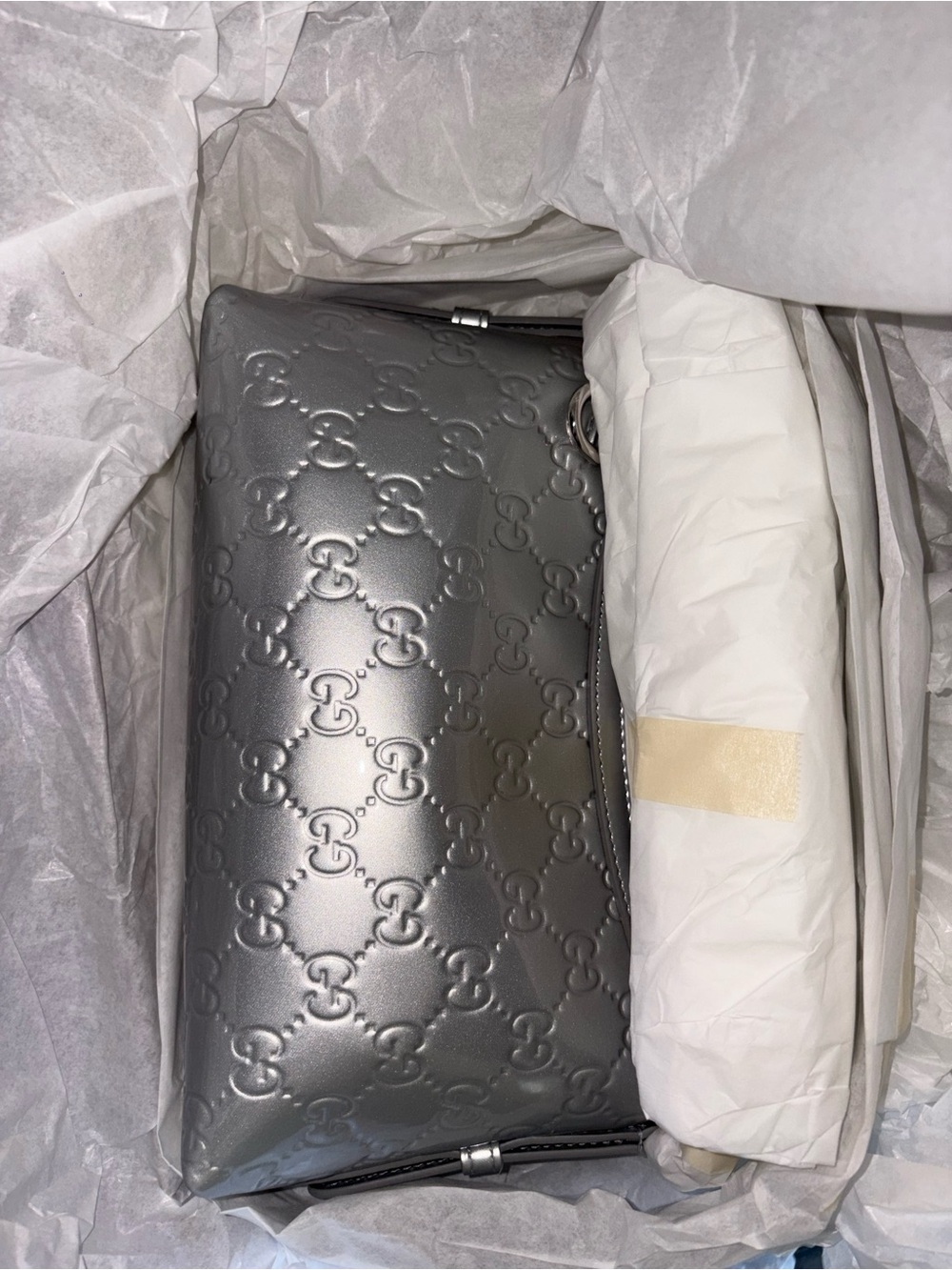 Gucci Shine Guccissima Emblem Small Shoulder Bag Silver